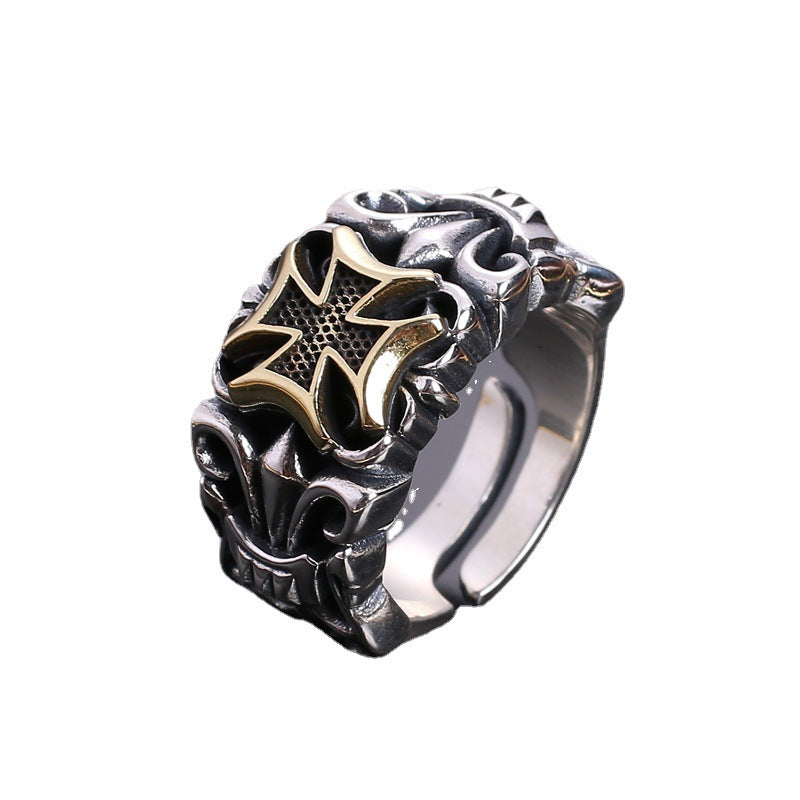 Men's Vintage Thai Sier Cross Open-end Personality Fashion Rings