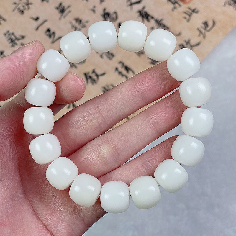 Imitation White Jade Green Bodhi Barrel Beads Bracelets