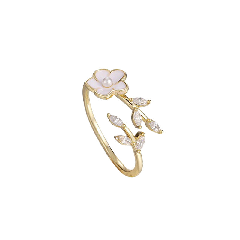 Camellia Pearl Female Niche Senior Open-end Zircon Little Finger Rings