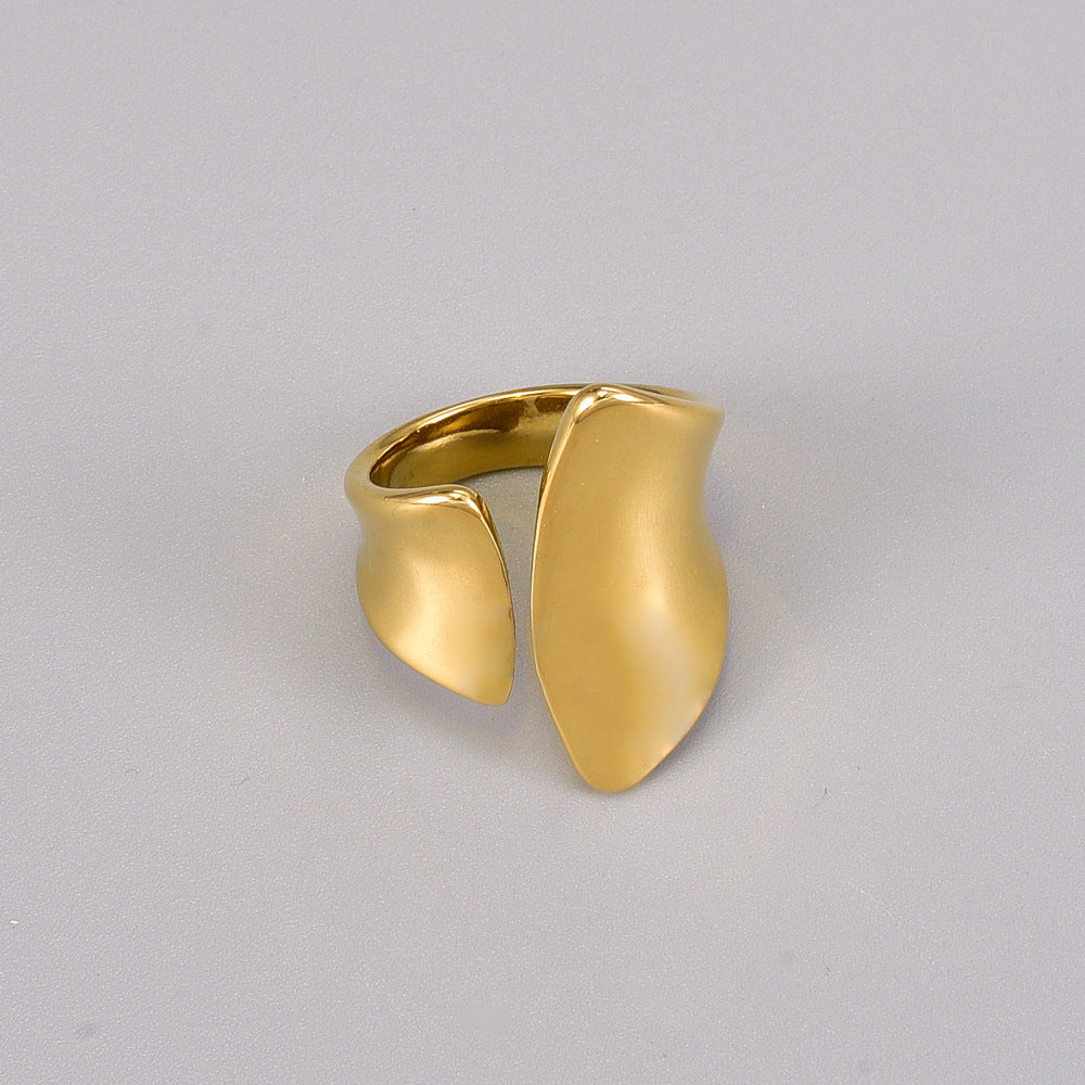 Steel Large Glossy Opening Gold Exaggerated Rings