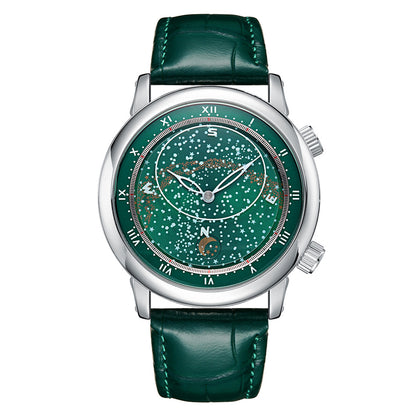 Men's Automatic Leather Rotating Starry Rose Gold Mechanical Watches