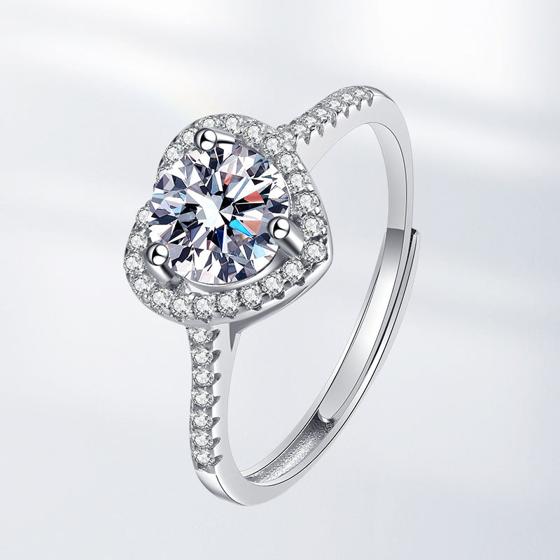 Heart-shaped Diamond Female Design Sense Niche Open Rings