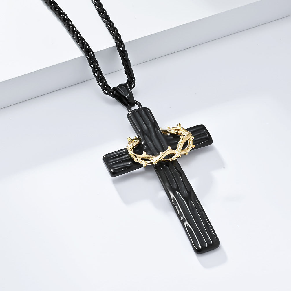 Retro Titanium Steel Garland Cross Two-color Pendants