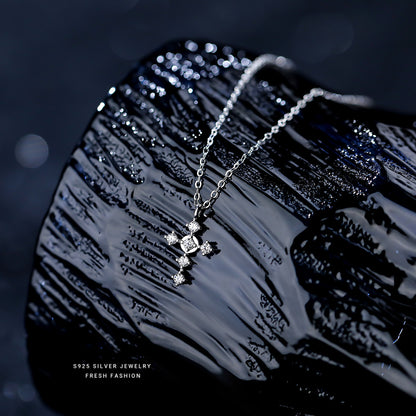 Sier Cross Female Love Light Luxury Temperament Zircon Necklaces