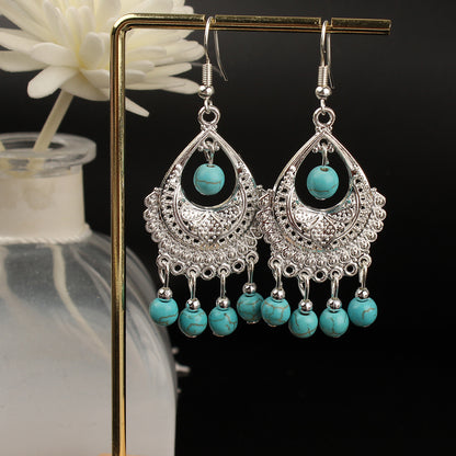 Tassel Turquoise Retro Imitation Miao Sier Minority National Style Earrings