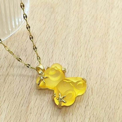 Women's Copper Micro Inlaid Zircon Resin Bear Stainless Steel Light Necklaces