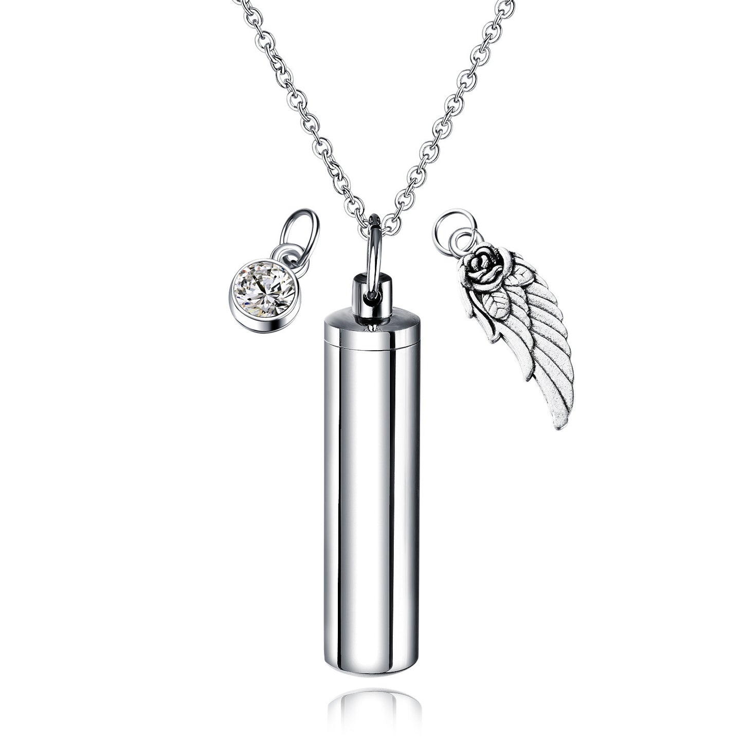 Women's & Men's Pet Ashes Cylindrical Stainless Steel Wings Necklaces