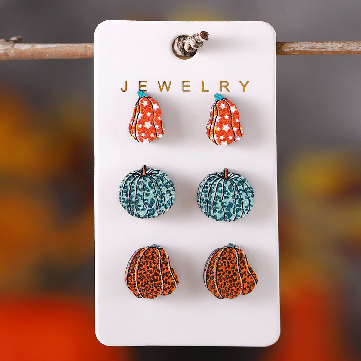 Autumn Thanksgiving Leopard Plaid Pumpkin Earings Earrings