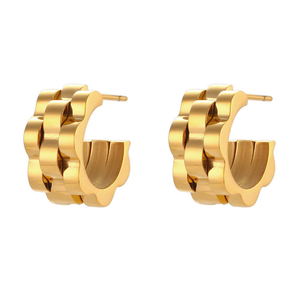 Steel Gold-plated Hip Hop Strap Pattern Earrings