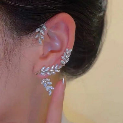 Women's Leaf Diamond Bone Clip Without Pierced Earrings