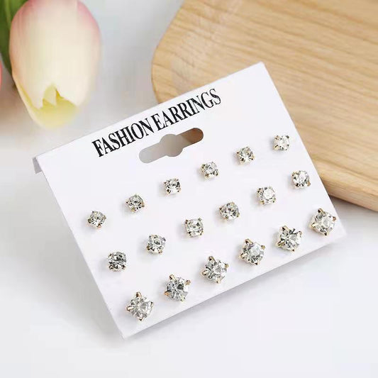 Imitation Zirconium Combination Pairs Simple Suit Earrings