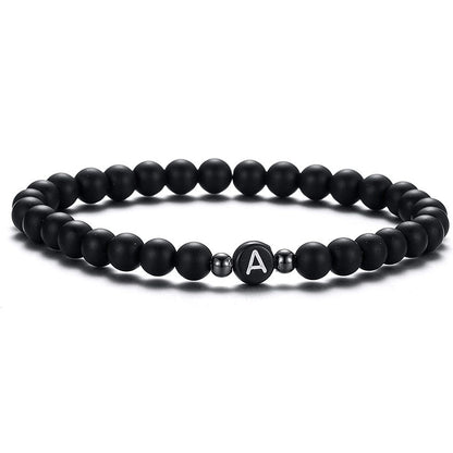 Black Frosted Imitation Obsidian Beaded Letter Personality Bracelets