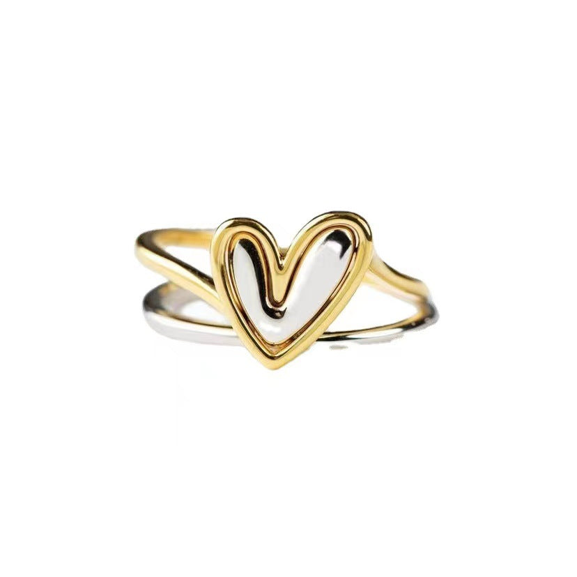 Women's Irregular Two-color Love Two-piece Copper Rings