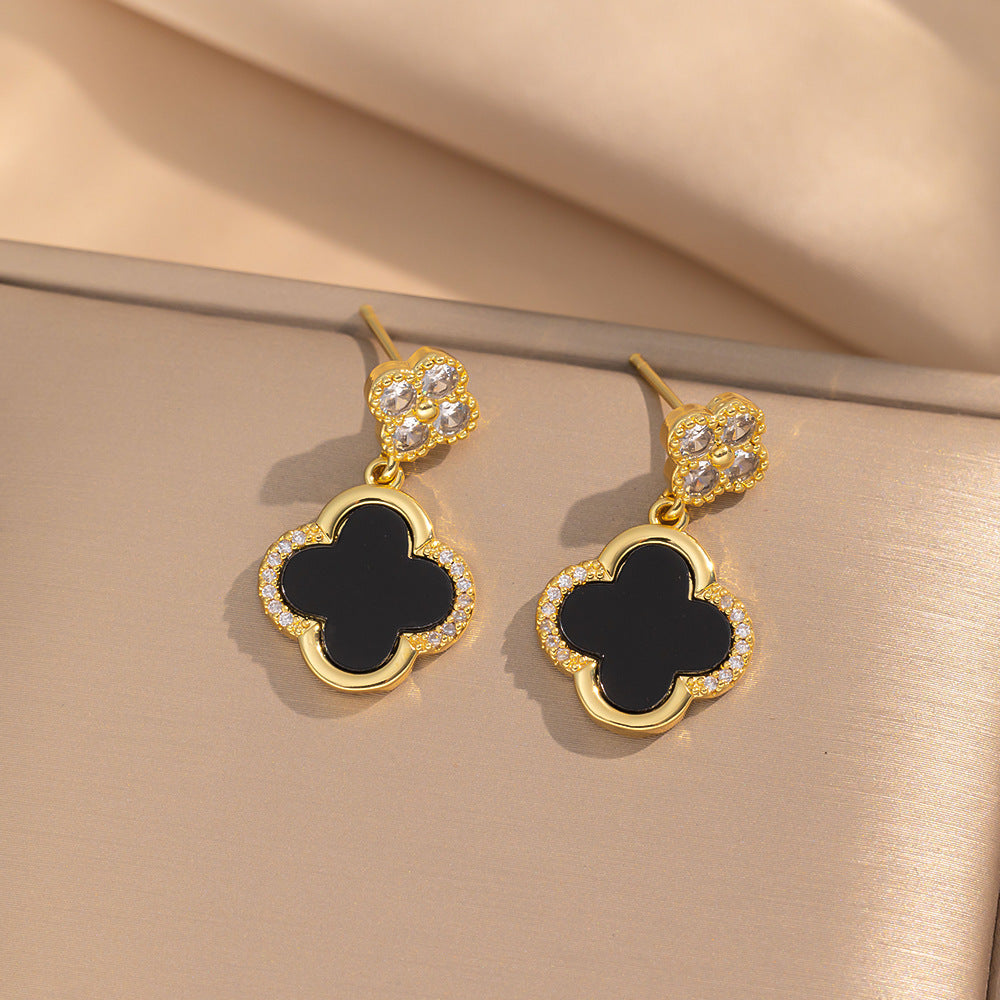 Fashionable Clover Zircon Flower Love Bear Ear Earrings