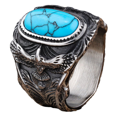 Men's Inlaid Turquoise Retro Eagle Personality Fashion Rings