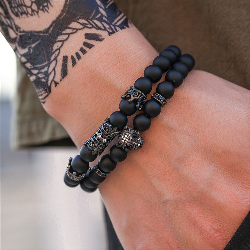 Men's Beaded Suit Haematite Cross Dumbbell Zircon Bracelets