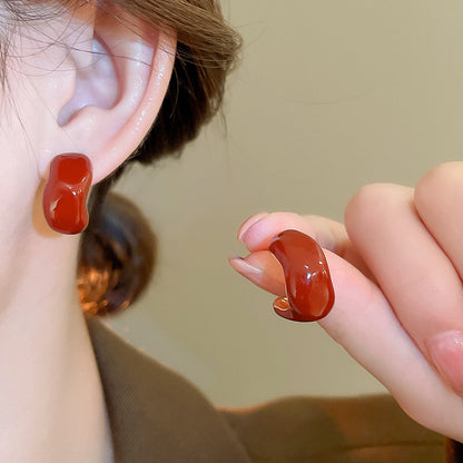 Gold Electroplated Sier Needle Red Dripping Earrings