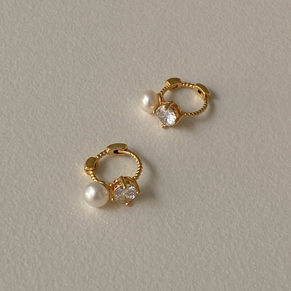 Korean Style Sterling Sier Zircon Pearl Ear Earrings