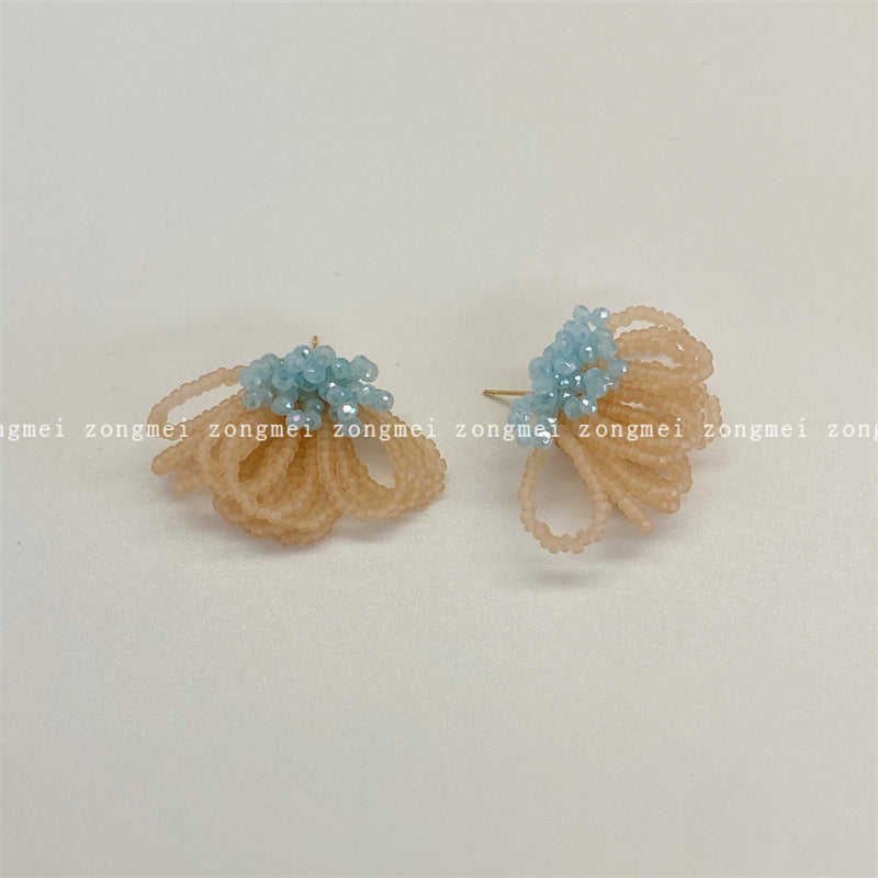 Contrast Color Beaded Ear Clip Flower Earrings