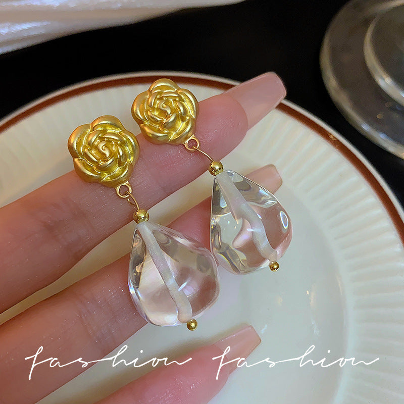 High-grade Rose Fashion Resin Water Drop Earrings