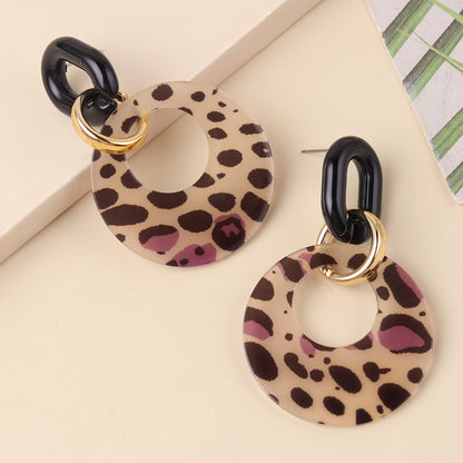 Women's Hollow Color Round Acrylic Personality Leopard Earrings