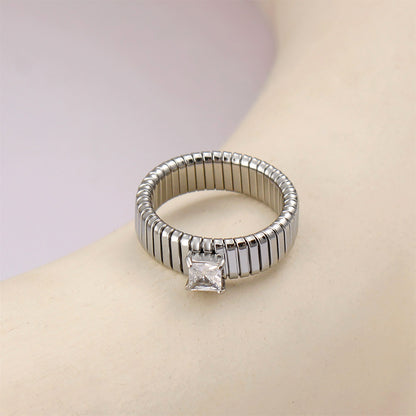 Vertical Stripes Rhinestone Niche High-grade Zircon Titanium Steel Rings