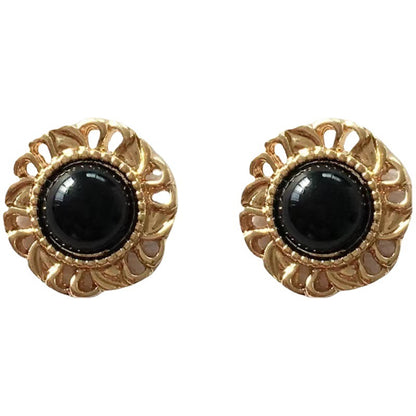 Petite Lace Edge Black Tigereye Classic Style Earrings