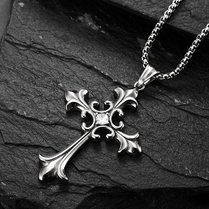 Style Vintage Cross Diamond Titanium Steel Fashionable People Necklaces