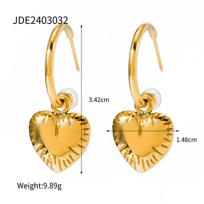 Stainless Steel Pearl Love Heart High-grade Earrings