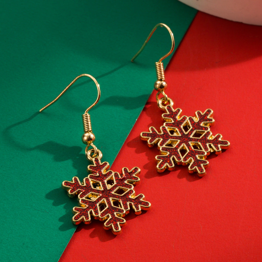 Christmas Alloy Dripping Snowflake Hollow Niche Earrings