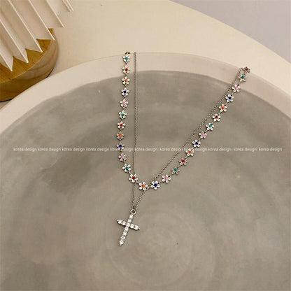 Diamond Full Cross Twin Sweet Cool Necklaces