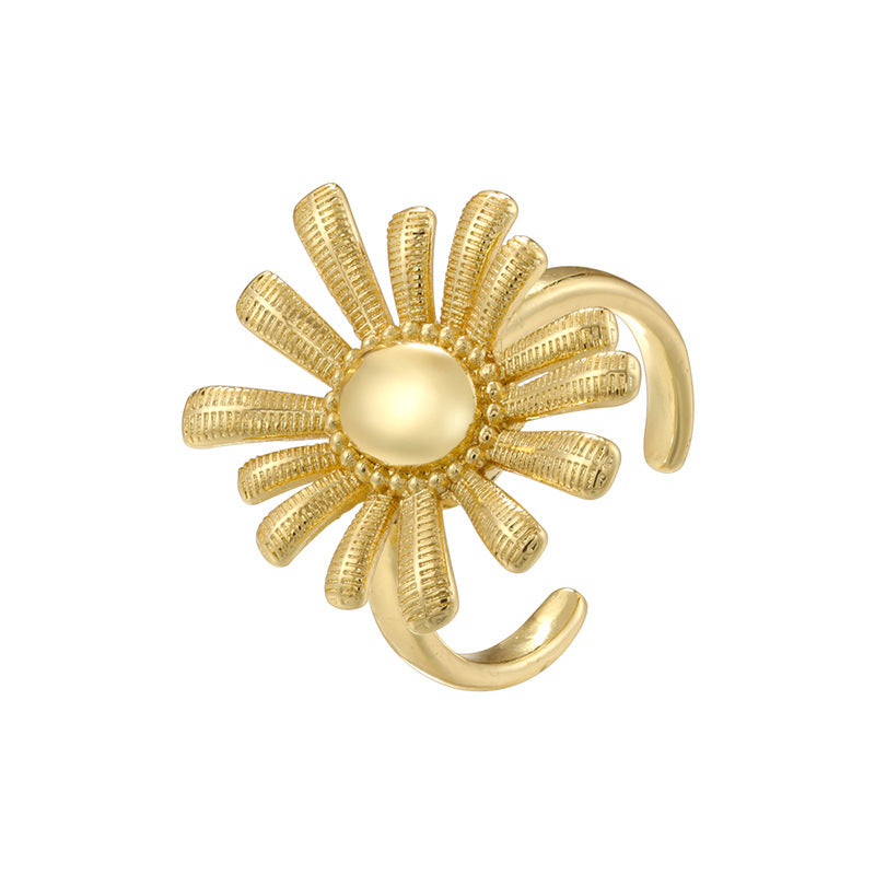 Retro Copper Inlaid Pearl Sunflower Personality Rings