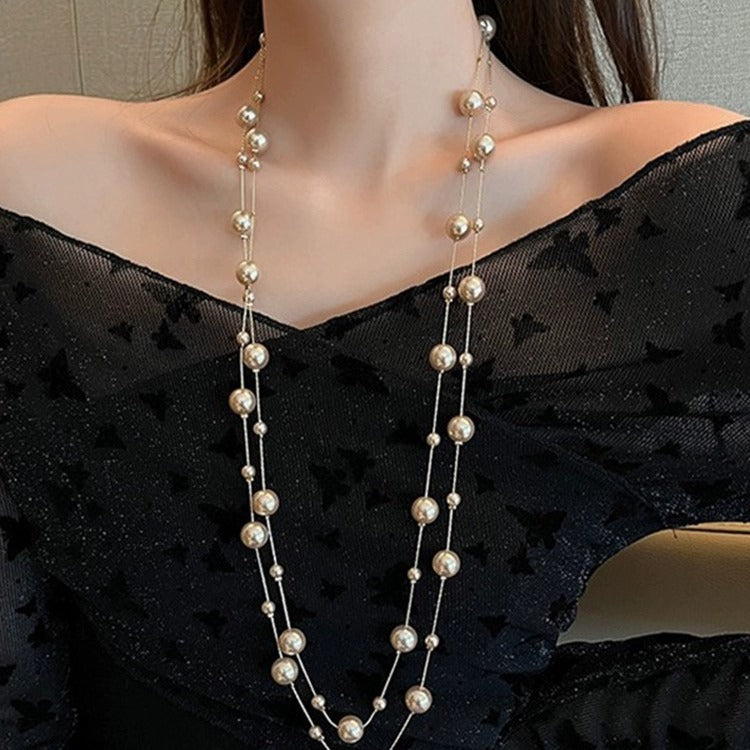 Women's Long Twin Pearl Special Interest Light Necklaces