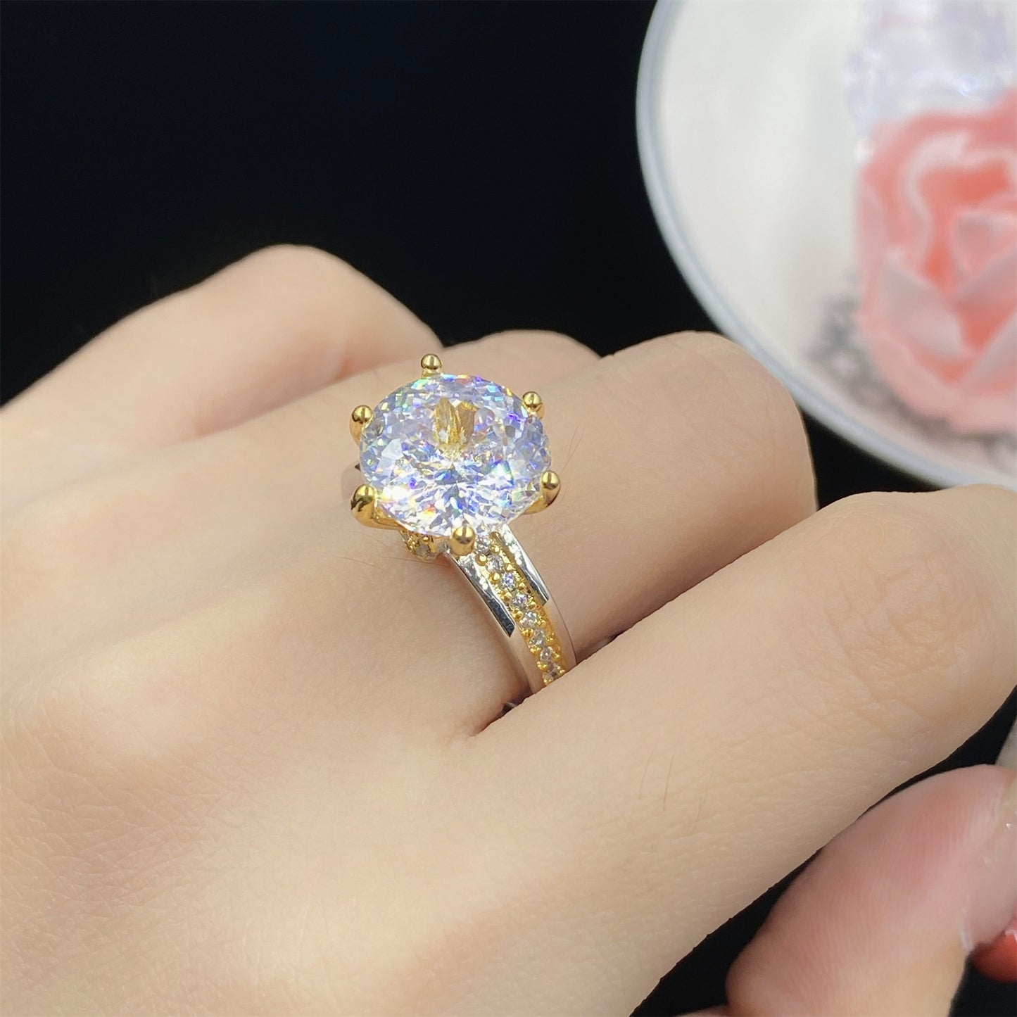 Two-color Electroplating Simple Temperament Spodumene Purple Pink White Rings