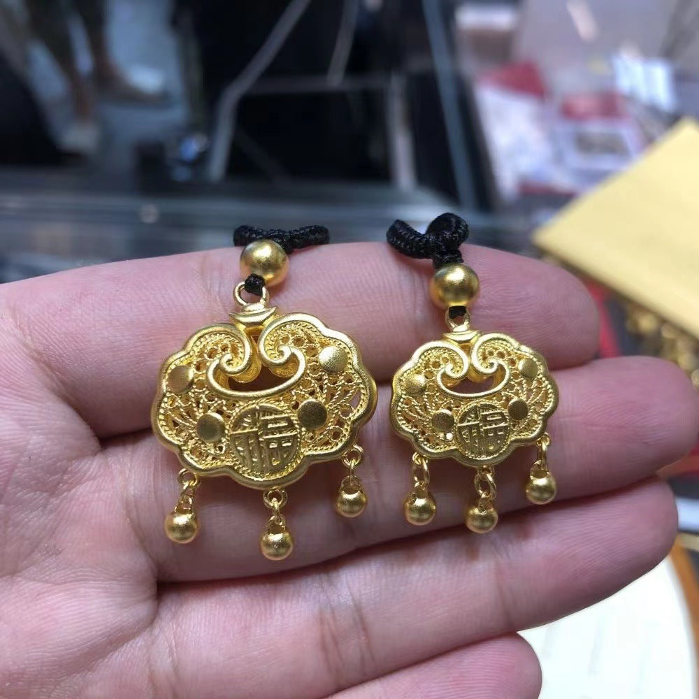 Children's Gold Hollow Fu Character Longevity Lock Pendants