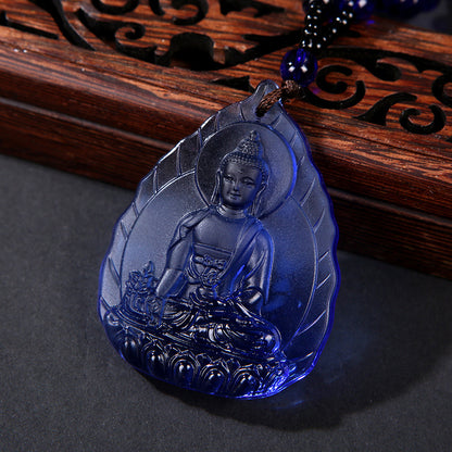 Style Mantra Glass Yellow Bodhisattva Amulet Stall Pendants