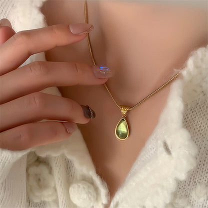 French Clear Green Blue Water Drop Necklaces