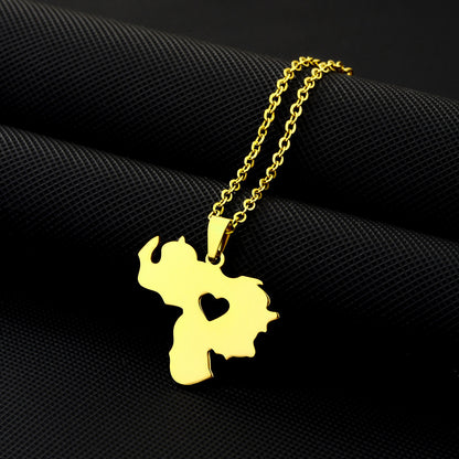 Women's & Men's Heart-shaped Venezuela Map Fashion Couple Titanium Necklaces