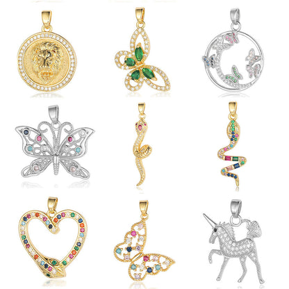 Unicorn Love Heart Color Zirconium Copper Pendants
