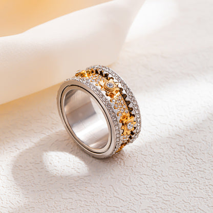 Diamond Starry Gear Can Rotatable Couple Rings