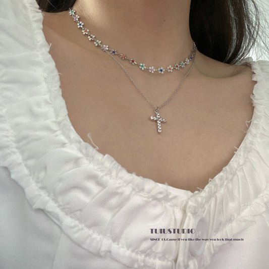 Diamond Full Cross Twin Sweet Cool Necklaces