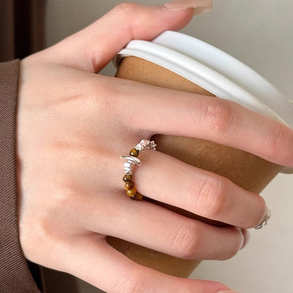 Tigereye Beaded Female Index Finger Chinese Rings