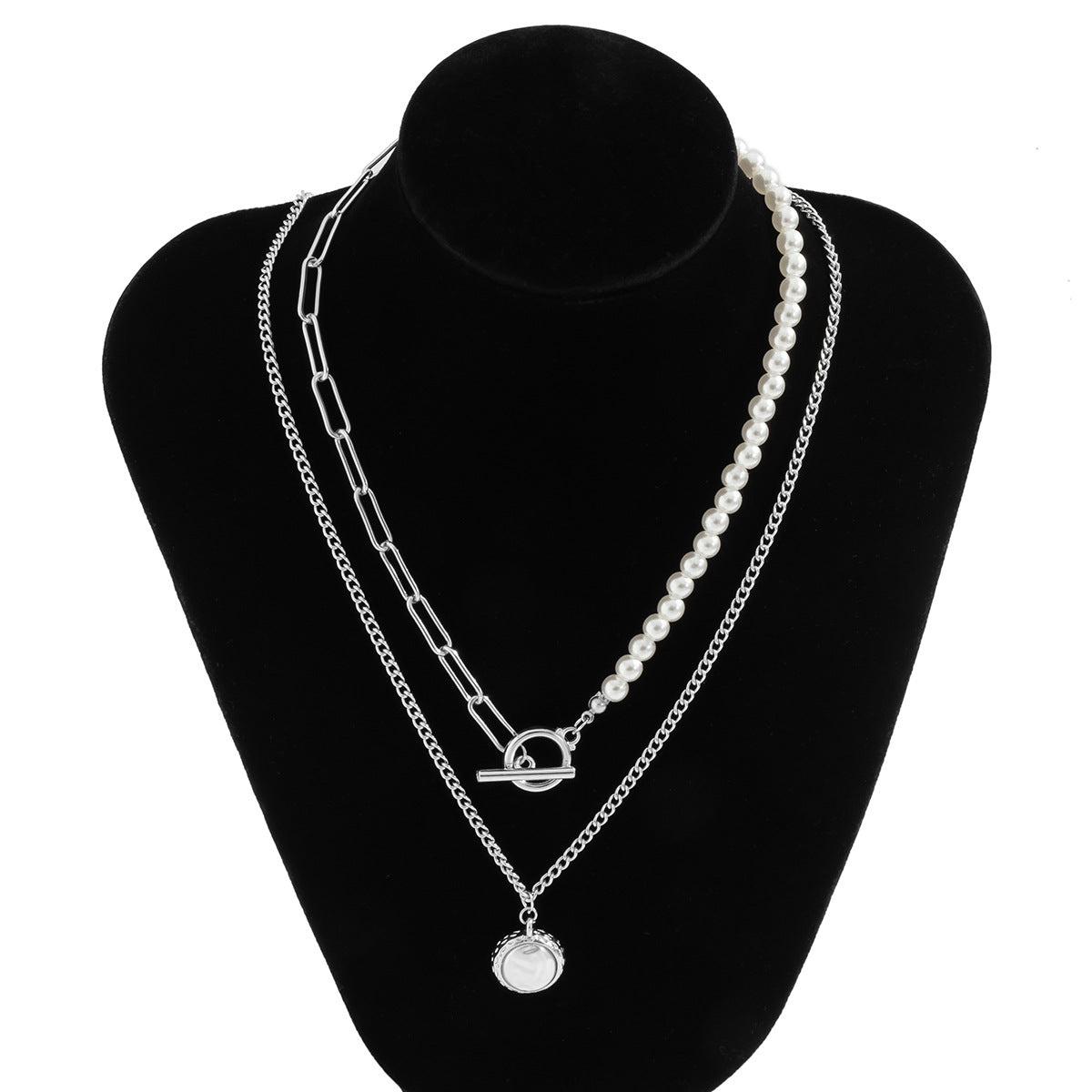 Vintage Round Metal Neck Accessories Imitation Pearl Necklaces