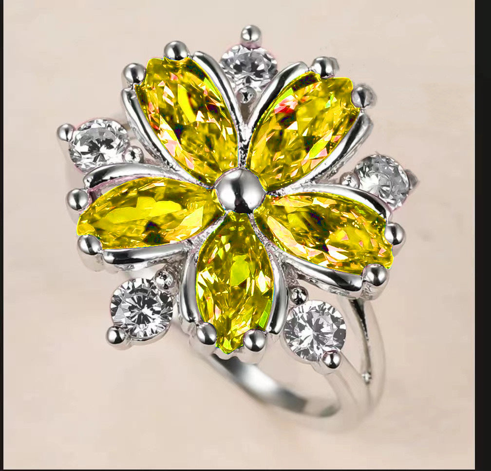 Fashion Personality Copper Inlaid Zircon Flower Rings