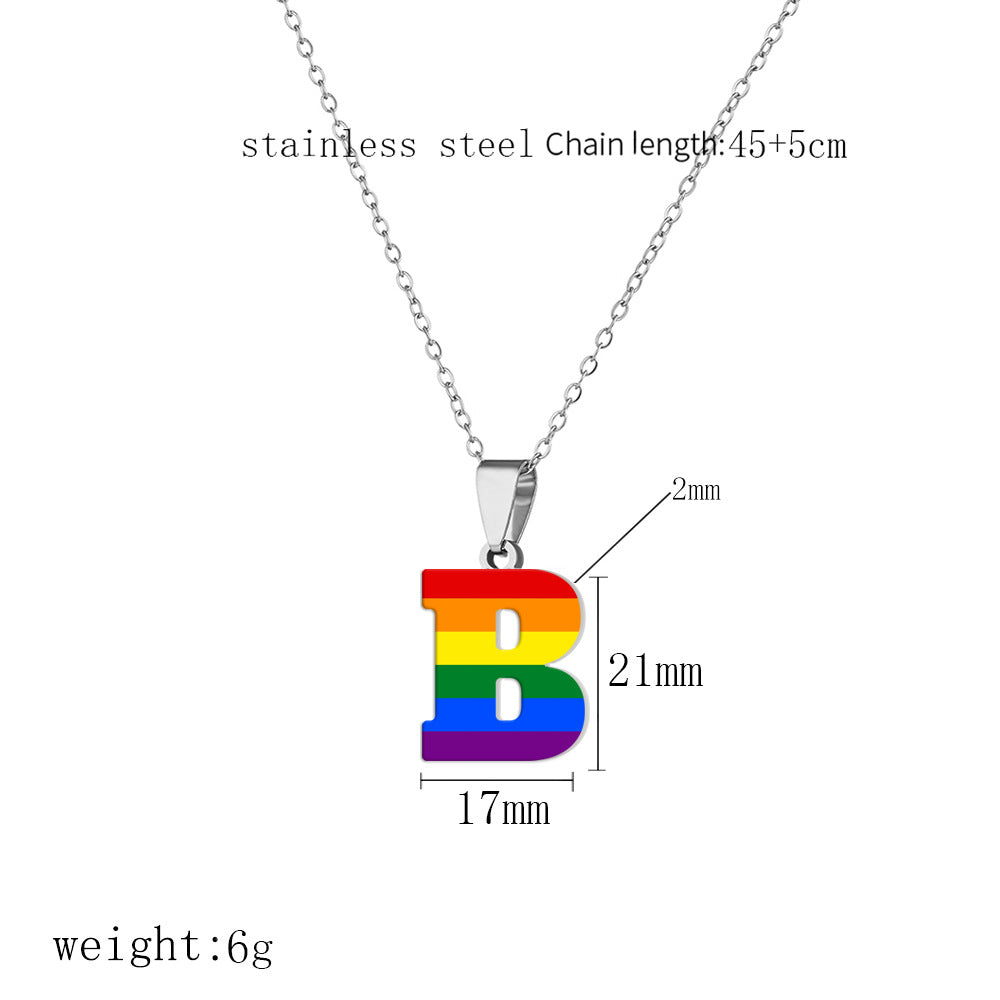 Women's Color Rainbow Letter Printing Titanium Steel Stainless Pendants