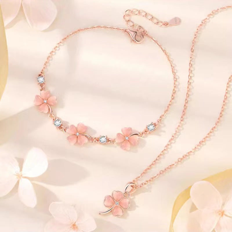 Clover Pink Crystal Female Summer Girlfriends Necklaces