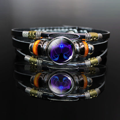 Women's & Men's Twee Constellation Luminous Hip Hop Punk Street Shot Leather Bracelets