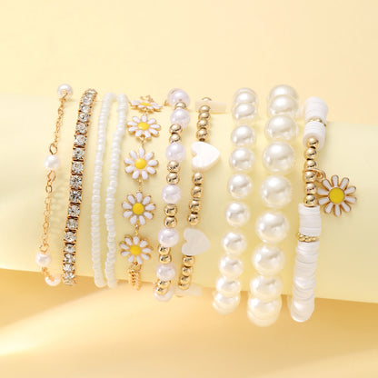 Small Golden Beads Love Daisy Pearl Bracelets