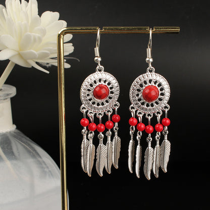 Tassel Turquoise Retro Imitation Miao Sier Minority National Style Earrings