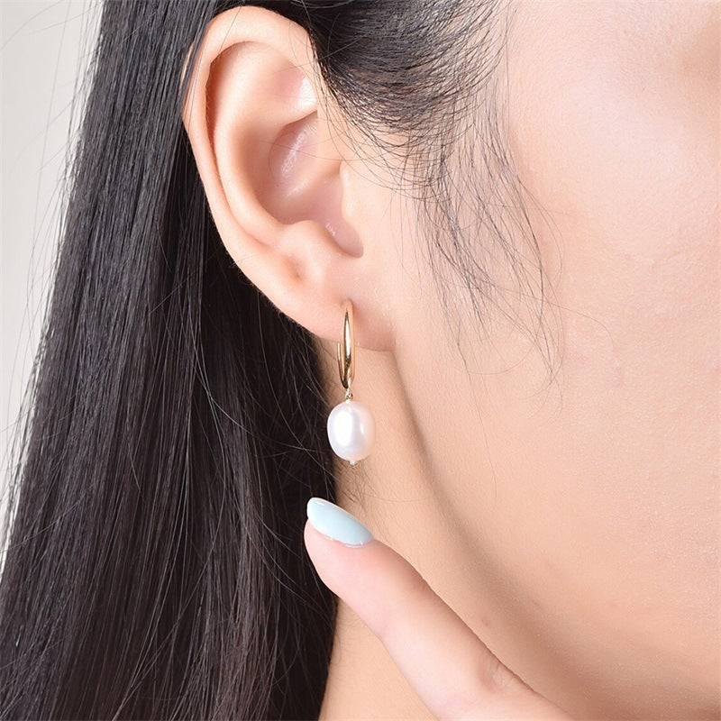 Women's Pearl For Freshwater Ear Gold Stainless Earrings